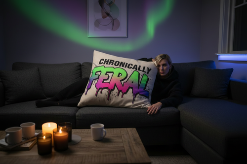 Chronically Feral Bold Drip Pillow lifestyle photo