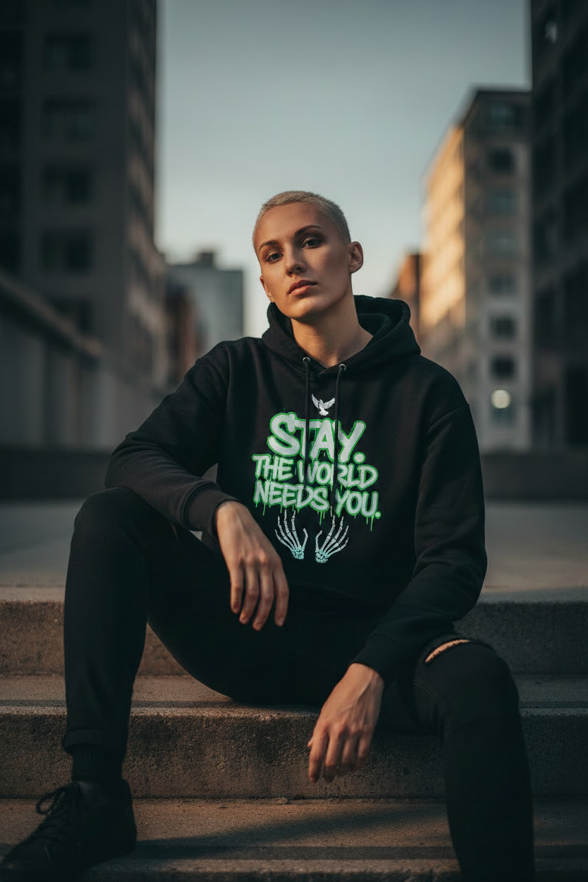 Stay. The World Needs You. — Lifestyle with Graphic